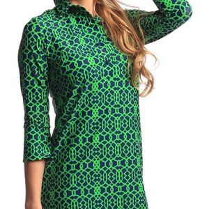 Jude Connally Lattic Navy Green Shirt Dress -SZ Sm